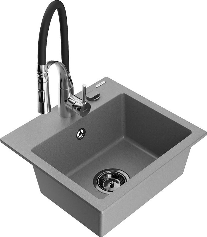 Milo 1-Becken-Granit-Spüle mit Mischbatterie Aster, Grau - 6505-71-73450-07-B - Mexen