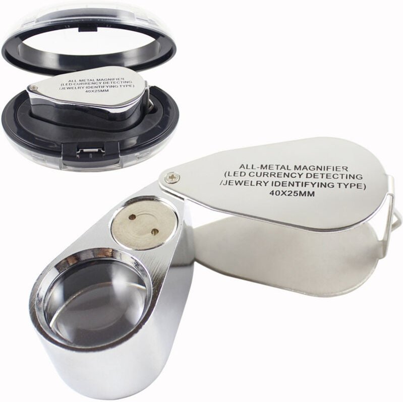 Loupe de Bijoutier 40X,Loupe Bijoutier avec Lumière,Loupe de Poche,Loupe Pliante en Métal pour Diamants, Bijoux, Pièces ...