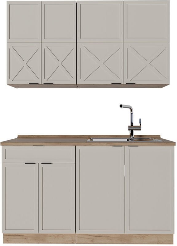 Singleküche Fame-Line, GrauBeige/Goldkraft Eiche, 140 cm , AP Eiche, Vicco