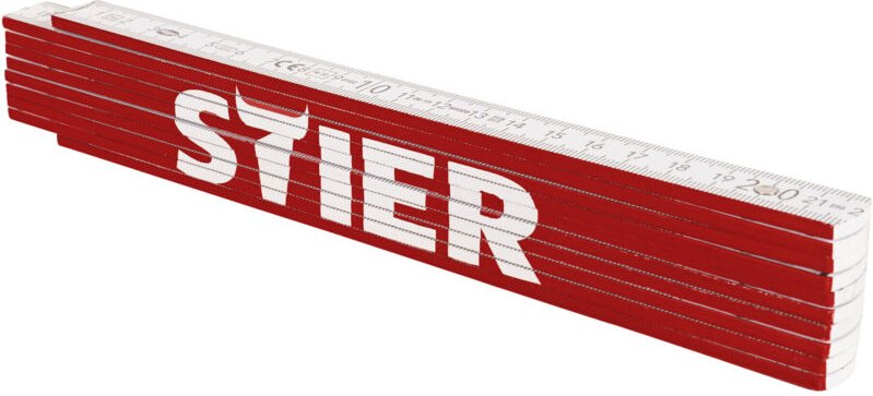 Zollstock, 2 m Länge, aus Buchenholz, 10 Glieder, 90° und 180° Raster, Gliedermaßstab mit metrischer Skala, beidseitiger...
