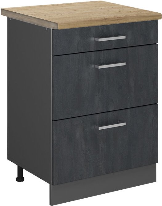 Vicco - Küchenunterschrank R-Line, Schwarz Beton, 60 cm ap Eiche