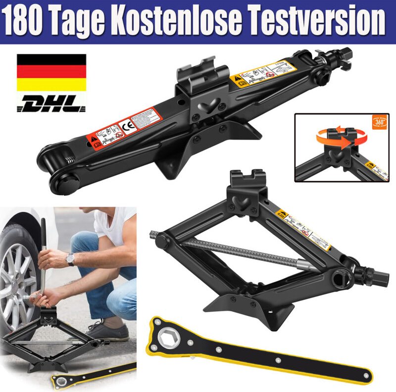 Dayplus - Scherenwagenheber mit arbeitssparendem Ratschenschlüssel für die meisten Autos