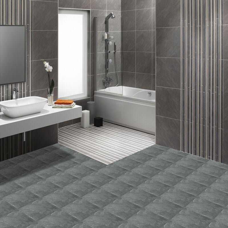 (Deactive) SWANEW PVC Laminat Vinyl Laminat Bodenbelag Dekor-Dielen Selbstklebend Grau Marmor ca. 5m²