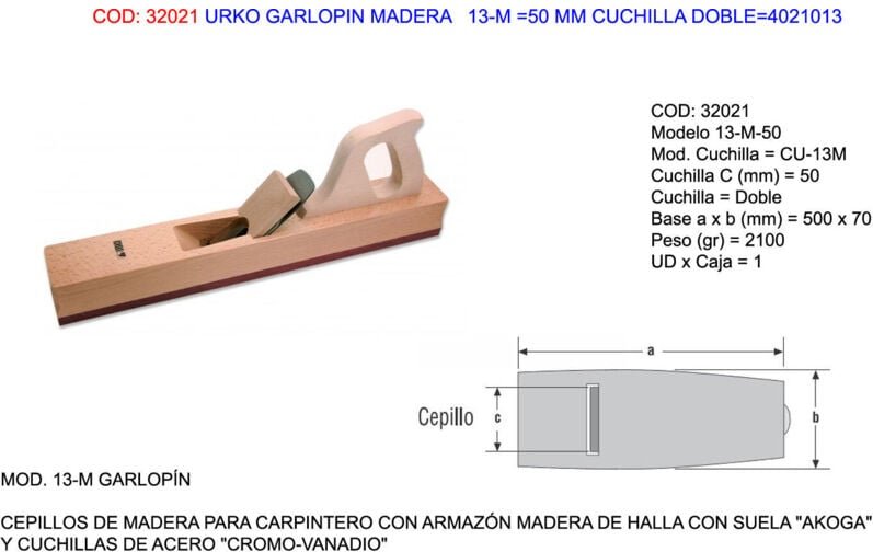 Urko Garlopin Wood 13-M 50 mm Doppelklinge 4021013