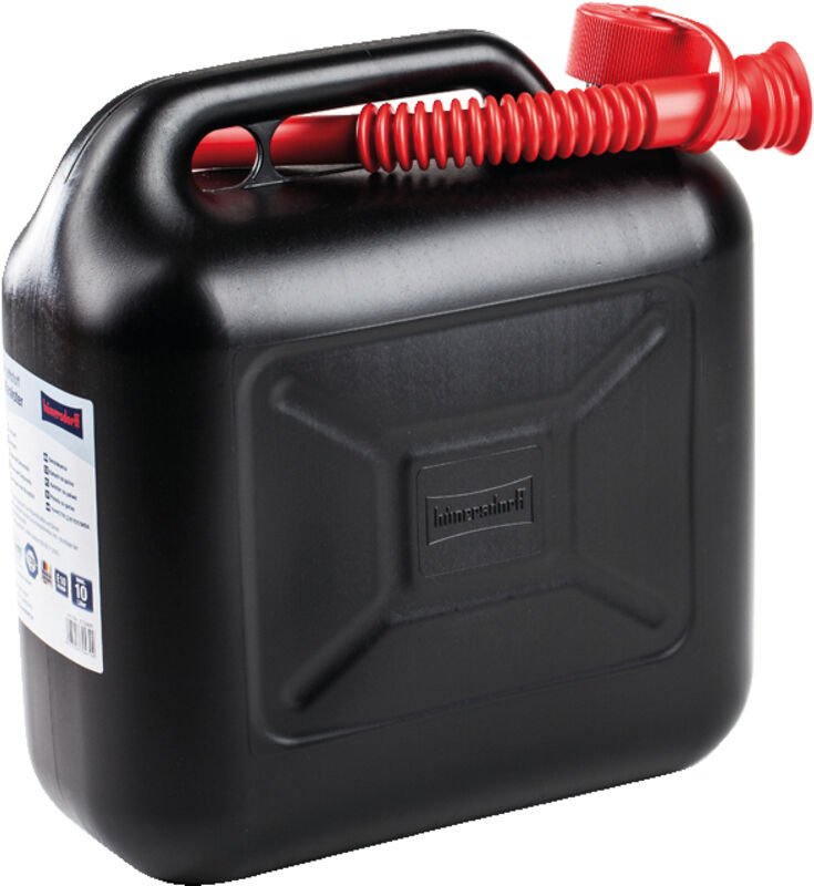 Benzinkanister mit Fassungsvermögen 10 LT aus schwarzem Kunststoff