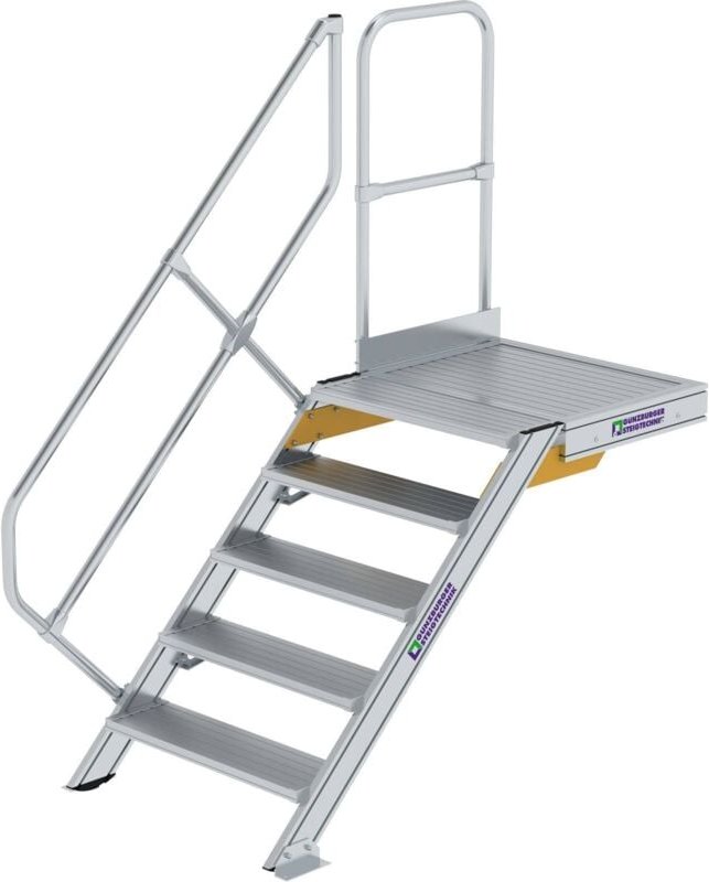 Günzburger Steigtechnik - Treppe mit Plattform 45° Stufenbreite 800 mm 5 Stufen Aluminium geriffelt - 600445