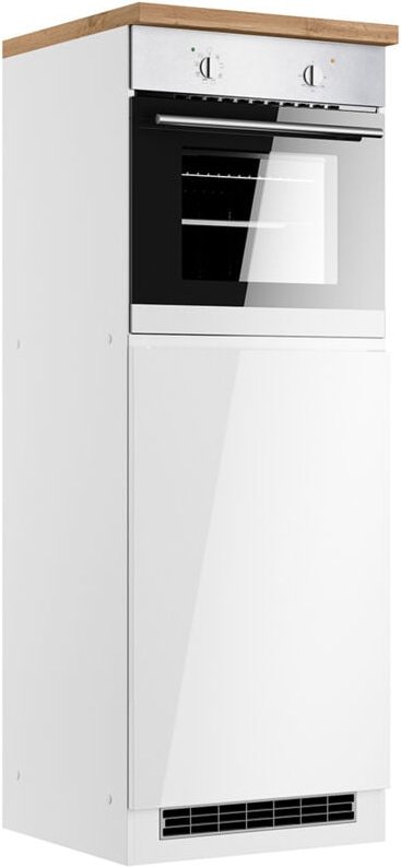 Lomadox - Backofen-Umbauschrank 60 cm in Hochglanz weiß, Arbeitsplatte Eiche MARSEILLE-03