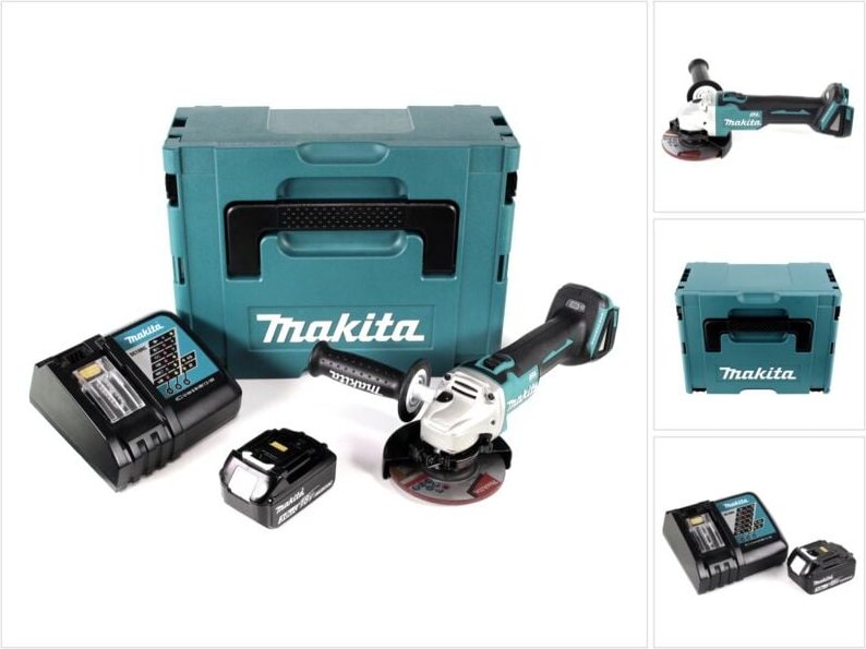 Dga 504 RF1J Akku Winkelschleifer 18V 125mm Brushless + 1x Akku 3,0Ah + Ladegerät + Makpac - Makita