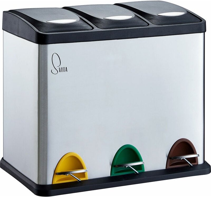 SVITA TC3X8 24 L Treteimer Abfalleimer Mülleimer Mülltrennung Edelstahl Silber