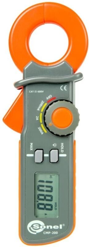 Digitale Stromzange CMP-200 Kat.II, 600V IP40, 3 Messunterbereiche (200mA, 2A, 200A) mit Kalibrierzertifikat
