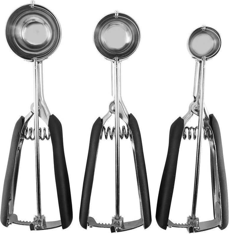 Woosien - Eisportionierer 3, Keksschaufel zum Backen aus Edelstahl mit Anti-Gummi-Griff, Keksteig