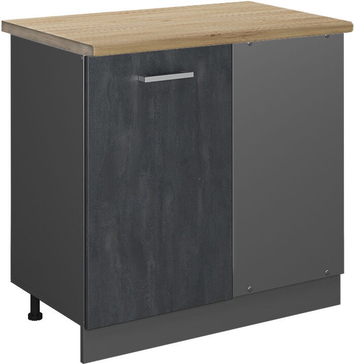 Vicco - Eckunterschrank R-Line, Schwarz Beton, 86 cm ap Eiche