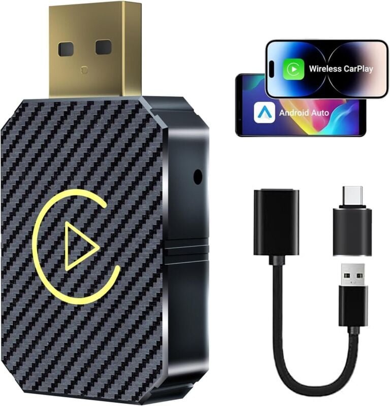 Kabelloses Carplay und kabelloses Android Auto für iPhone, kabelloser Android Auto-Adapter. Bluetooth 5.0 5G, Plug & Pla...