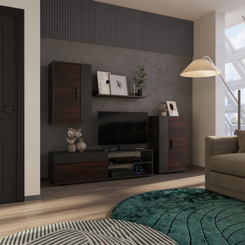 Vicco - Wohnwand Berno, Braun, 4er Set