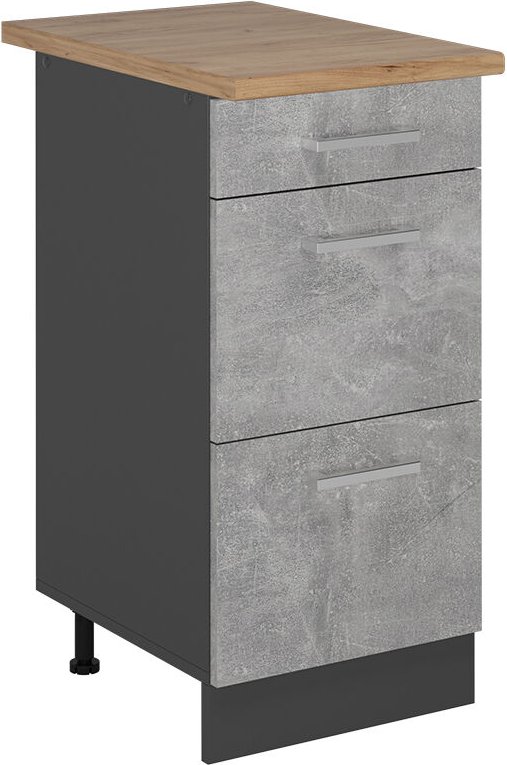 Vicco - Küchenunterschrank R-Line, Beton, 40 cm mit Schubladen, ap Eiche