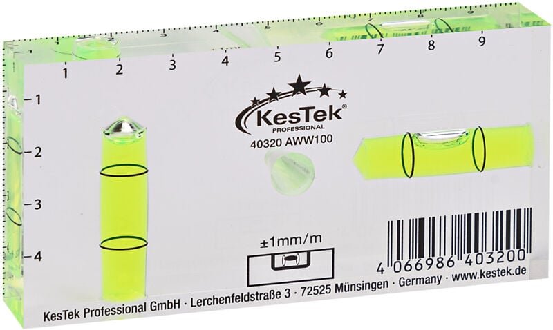 Kestek Acrylglas Wasserwaage AWW100 mit Skalierung und Bohrloch