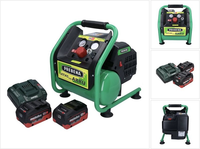 Prebena - vitas 100-AKKU Kompressor 18 v 5 l 8 bar cas Brushless + 2x Akku 8,0 Ah + Ladegerät