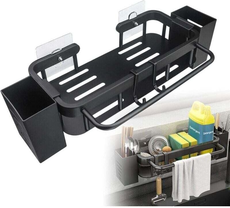 Porta spugna per lavello da cucina, contenitore in acciaio inox, contenitore, porta spugna per lavello con 2 porta bacch...