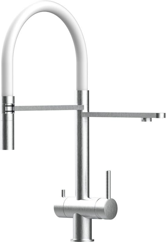 Thumbnail - 3 Wege Wasserhahn Edelstahl Massiv Kuechenarmatur mit Weiss 360 schwenkbarem Auslauf und abnehmbare 2 strahl Handbrause ...