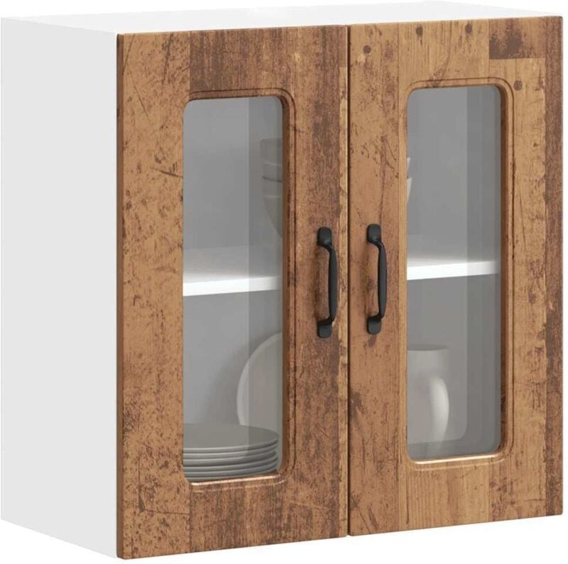 Küchen-Hängeschrank mit Glastür Kalmar Altholz-Optik Holzwerkstoff Vidaxl