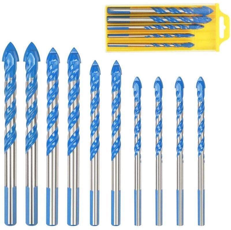 Glasfliesenbohrer, 10 Stück, Mehrmaterialbohrer, Dreieck, Porzellan, Metall, Bohren für Glas, Fliesen, Marmor, Spiegel, ...