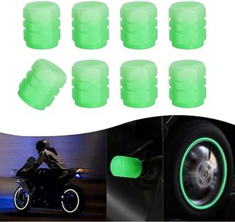 Linghhang - Fluoreszierende Reifenventilkappen (Grün), 8er-Pack leuchtende, staubdichte Reifenventilkappen, universelles...