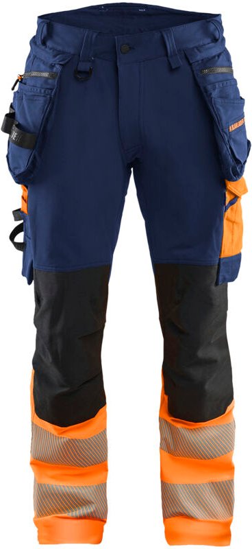 Thumbnail - Hochsichtbarer Stretch-Arbeitshose 4D 1125 - Marine/Orange M - DE(42) - AT(C48) - Kurz