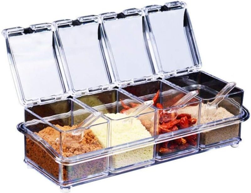 Thumbnail - Gewürzbox-Set, 4-teilig, durchsichtige Flaschen, Salz- und Gewürzgläser, Gewürztöpfe, Vorratsbehälter für Küchengewürze ...