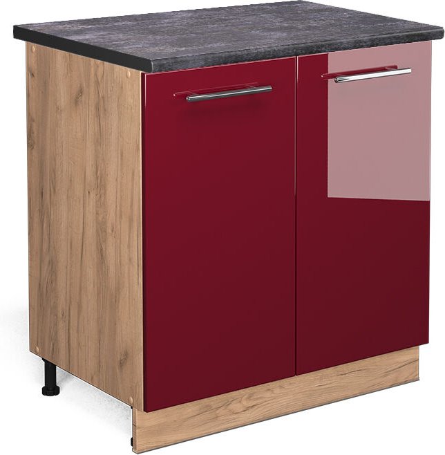 Spülenunterschrank Fame-Line, Bordeaux Hochglanz, 80 cm mit Regal, AP Anthrazit, Vicco