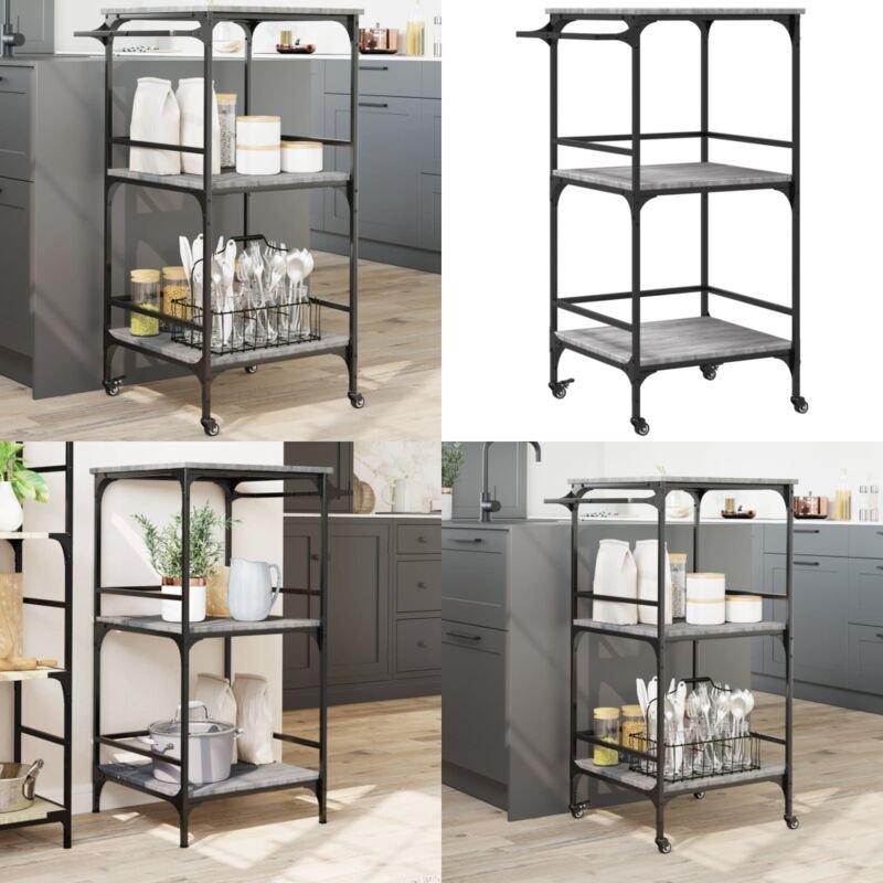 Küchenwagen Grau Sonoma 60,5x50x105 cm Holzwerkstoff - Küchentisch - Küchenschrank - Kücheninsel - Rollwagen - Servierwa...