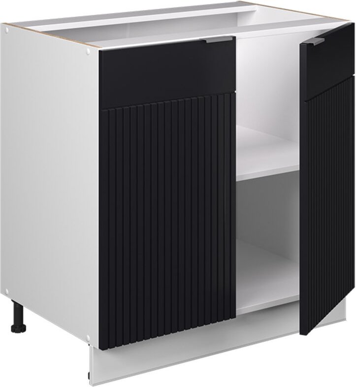 Spülenunterschrank Fame-Line, Schwarz gestreift, 80 cm mit Regal, ap Eiche Vicco