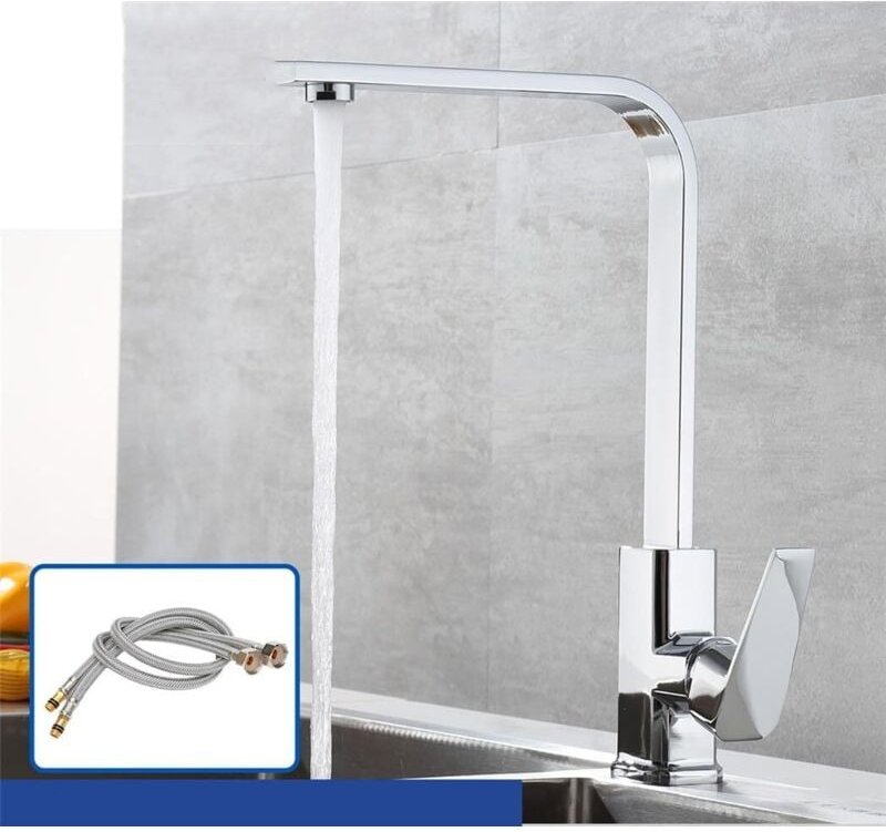 Chrom-Küchenmischer-Wasserhahn, Wandmontage, Kalt- und Warmwasser-Spültischarmatur, 360 Grad schwenkbarer Einlochhahn