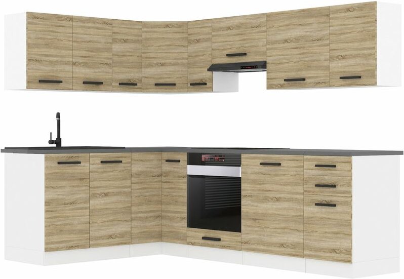 Küchenzeile Küchenblock Küche L-Form Janet Küchenmöbel mit Griffe, Einbauküche ohne Elektrogeräten mit Hängeschränke und...