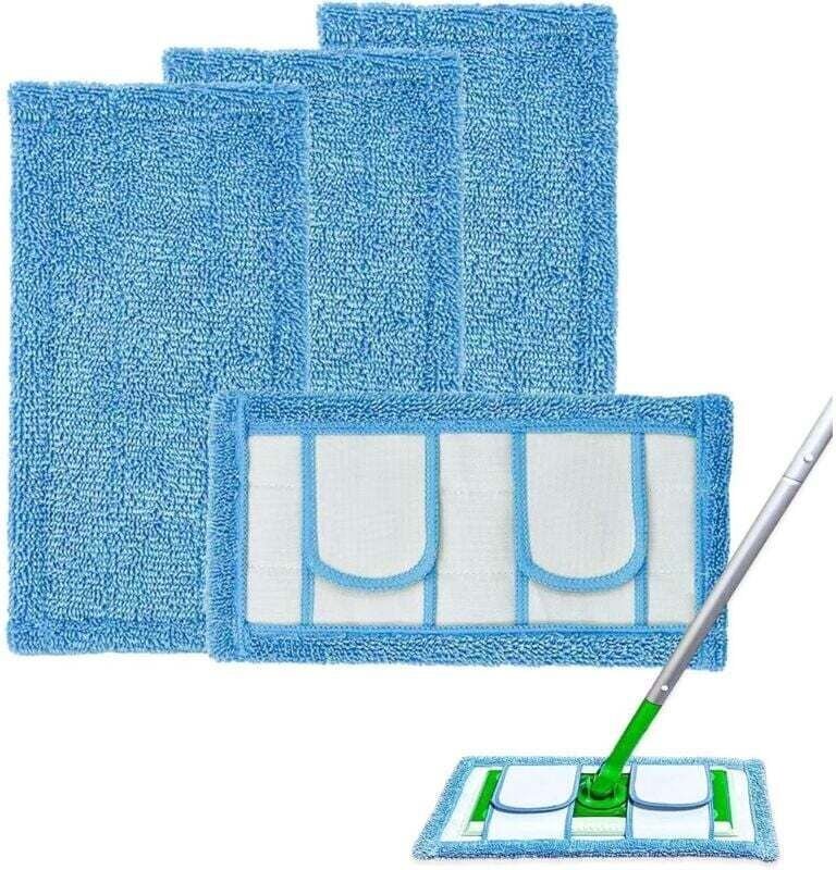 4er-Pack wiederverwendbare Mikrofaser-Reinigungspads für Swiffer Mop und alle 10-12 Zoll Flachmopps. Verbesserte Nass- u...