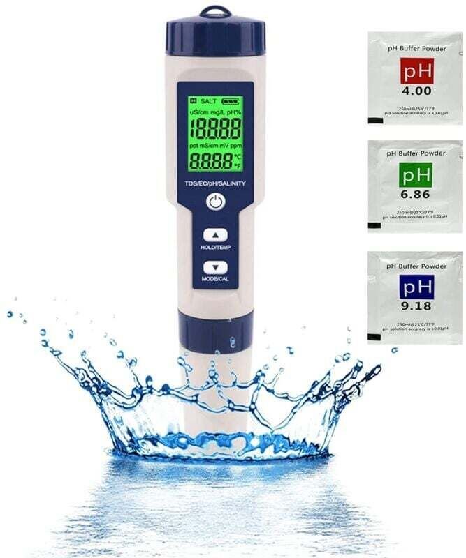PH-Meter, 5-in-1-PH/TDS/EC/Salzgehalt/Temperaturmessgerät, Wasserqualitäts-Monitor-Tester für Pools, Hydrokultur, Trinkw...