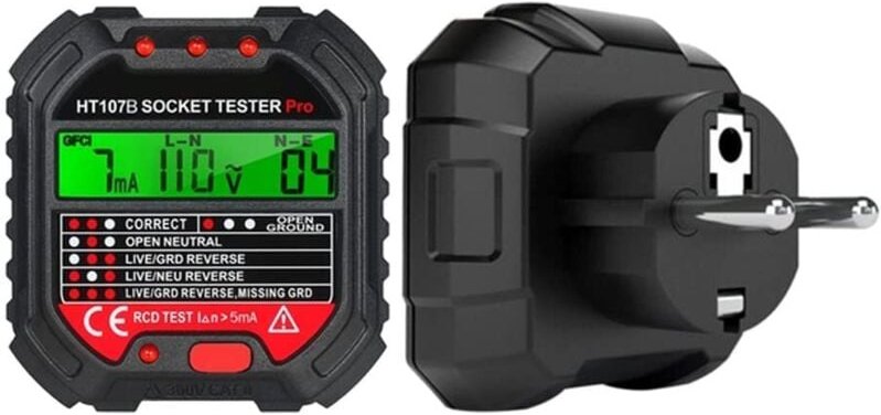 HT107D Steckdosentester EU90-250V 45-65Hz Elektrischer Steckdosentester mit LCD-Bildschirm