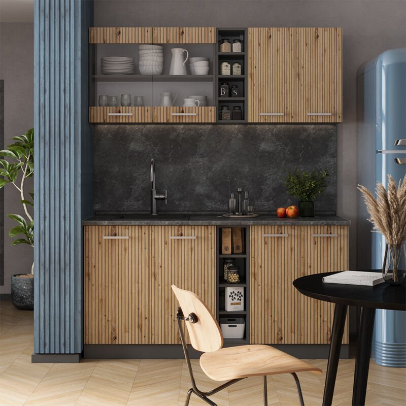 Vicco - Singleküche R-Line, Artisan Eiche/Anthrazit, 160 cm , ap Anthrazit