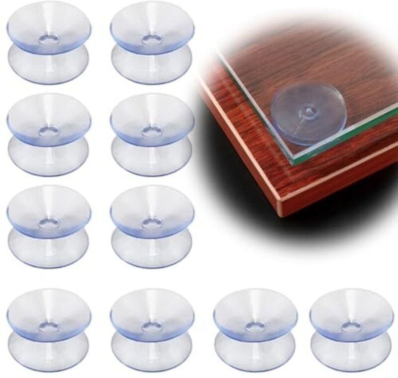 Thumbnail - Fc'Noqgn Doppelseitige Saugnäpfe, 2 cm, transparenter PVC-Kunststoff, für Glastischspiegel, 10 Stück