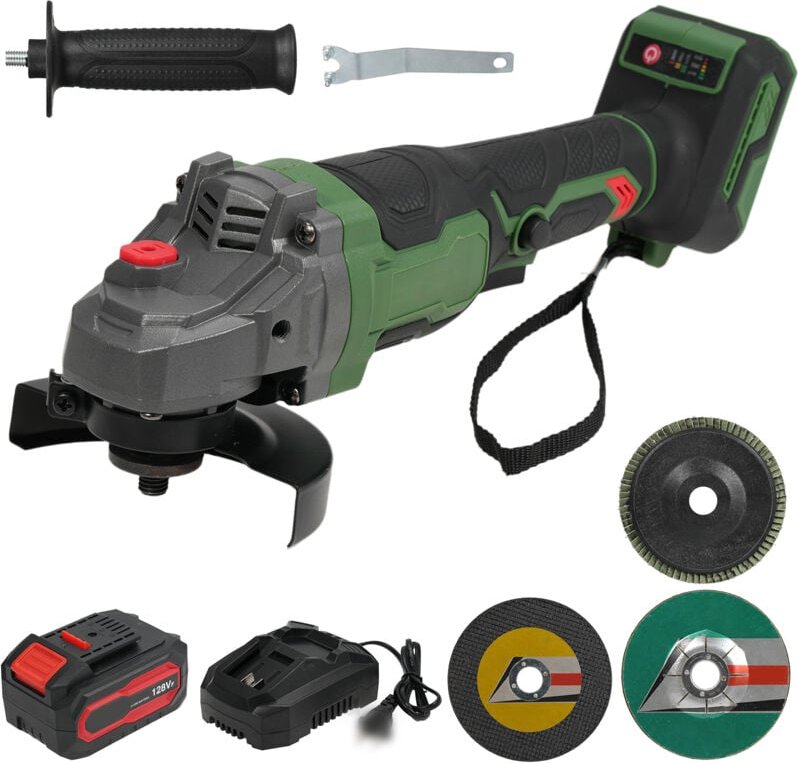 Ej.life - Akku-Winkelschleifer, 100 mm, 4,0 Ah Akku, Zusatzhandgriff, Schnellklemme, 10000 U/min, Schnellladegerät, 3 Sc...