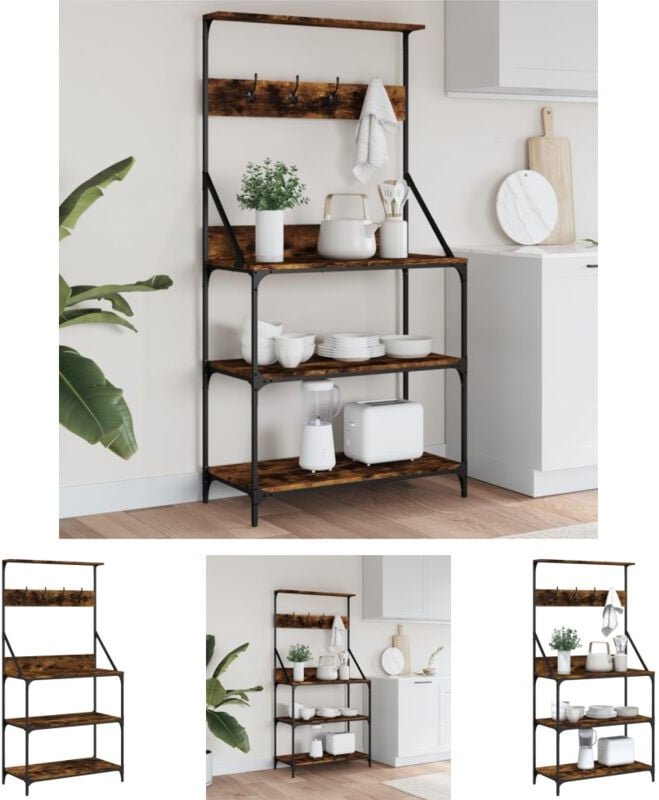 The Living Store - Bäckerregal mit Haken 4 Böden Räuchereiche Holzwerkstoff - Küchenutensilienhalter & -ablagen