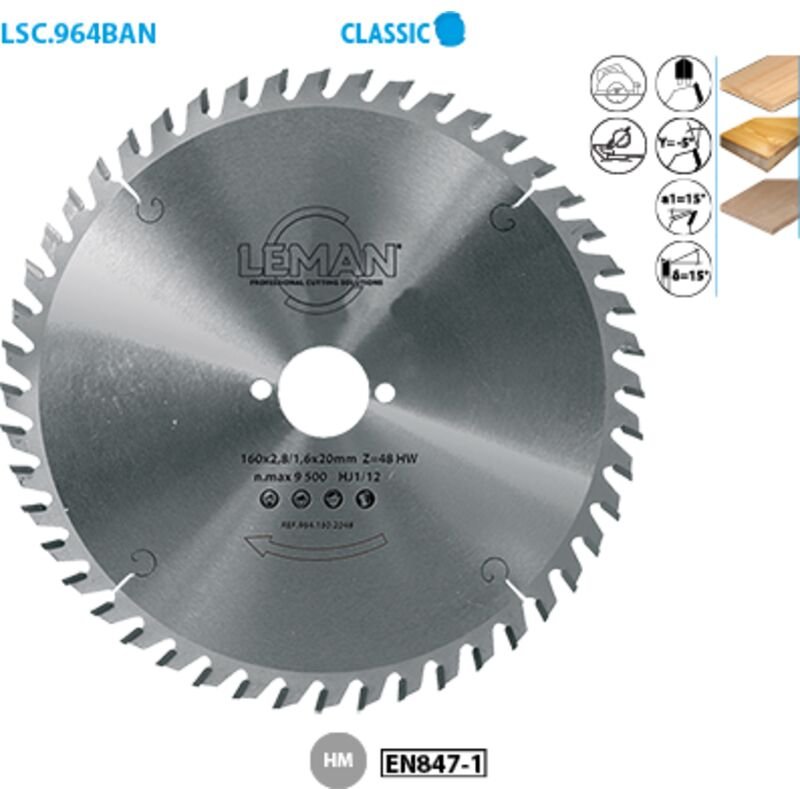 Kreissägeblatt für Handkreissäge und Gehrungssäge Classic ø 160 Bohrung 20 Stärke 2,5/1,6 mm Nuten 48