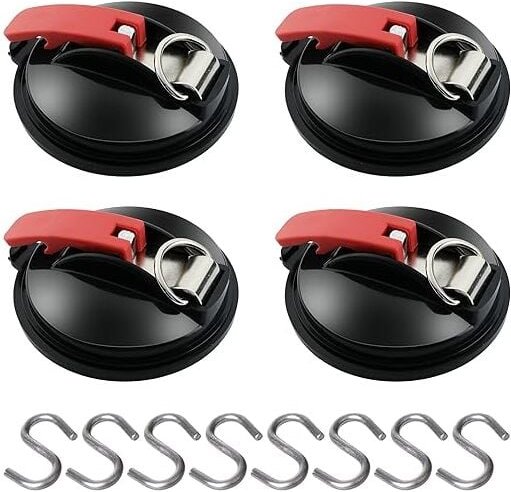 Thumbnail - 4-teiliger Saugnapf-Anker mit Zurrhaken-Befestigung, 8 S-förmige Haken, Markisen-Saugnapf-Befestigungshaken für Auto-Sei...