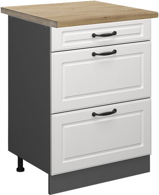 Thumbnail - Vicco - Küchenunterschrank R-Line, Weiß Landhaus, 60 cm mit Schubladen, ap Eiche