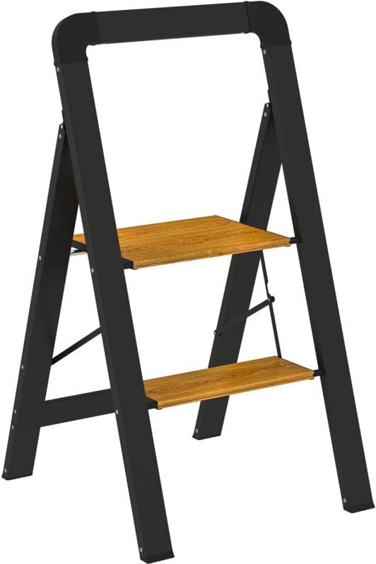 Trittleiter Klapptritt mit 2 Stufen Stehleiter mit Griff, rutschfeste Plattform bis 150 kg Belastbar Aluminium Schwarz 4...