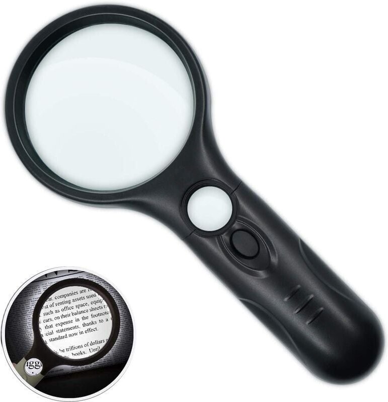 Alovez - Lupe mit Licht 3X 45X, beleuchtete Leselupe, Lupe mit 3 LED-Leuchten, hohe Klarheit und leichte Handlupe für Se...