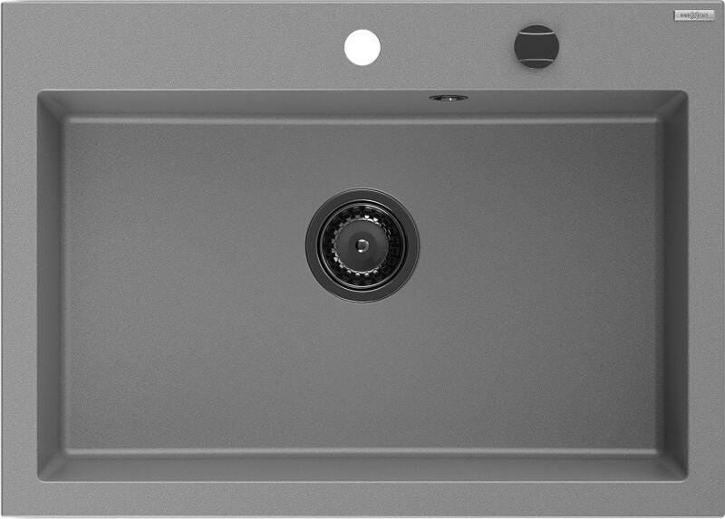 Elix Granitspüle 1-beckig 700 x 500 mm, Grau, Schwarzer Siphon - 6526701005-71-B - Mexen