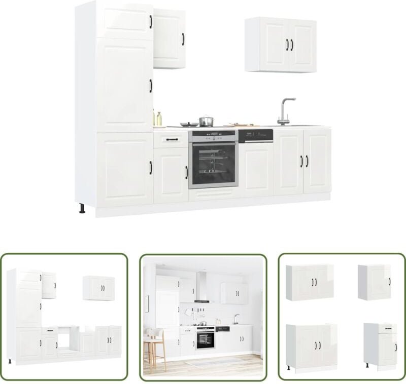 The Living Store - vidaXL 7-tlg. Küchenschrank-Set Kalmar Hochglanz-Weiß Holzwerkstoff