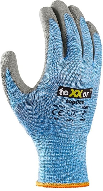 teXXor® Schnittschutz-Strickhandschuhe PU-BESCHICHTUNG, Grau/Hellblau-meliert