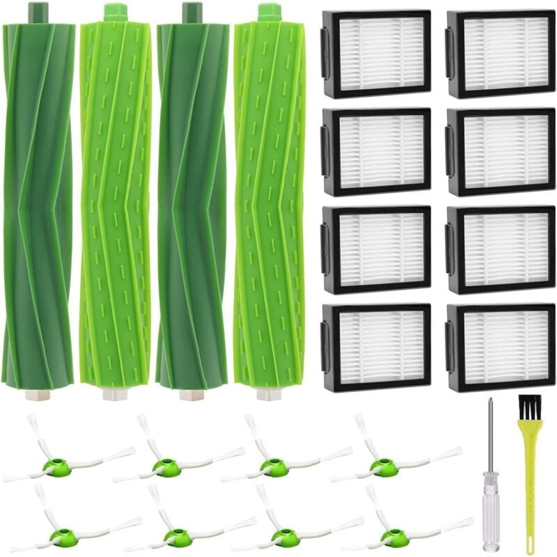 Zubehör für iRobot Roomba i7 i7+ / i7 Plus E5 E6 E7 Roboter-Staubsauger, Ersatzteile Kit mit 4 Gummibürsten, 8 HEPA-Filt...