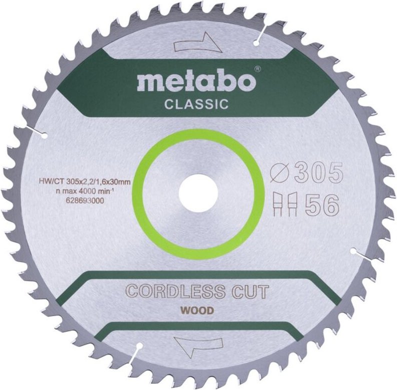 Sägeblatt cordless cut wood - classic, 305x30 Z56 wz 5° - Metabo